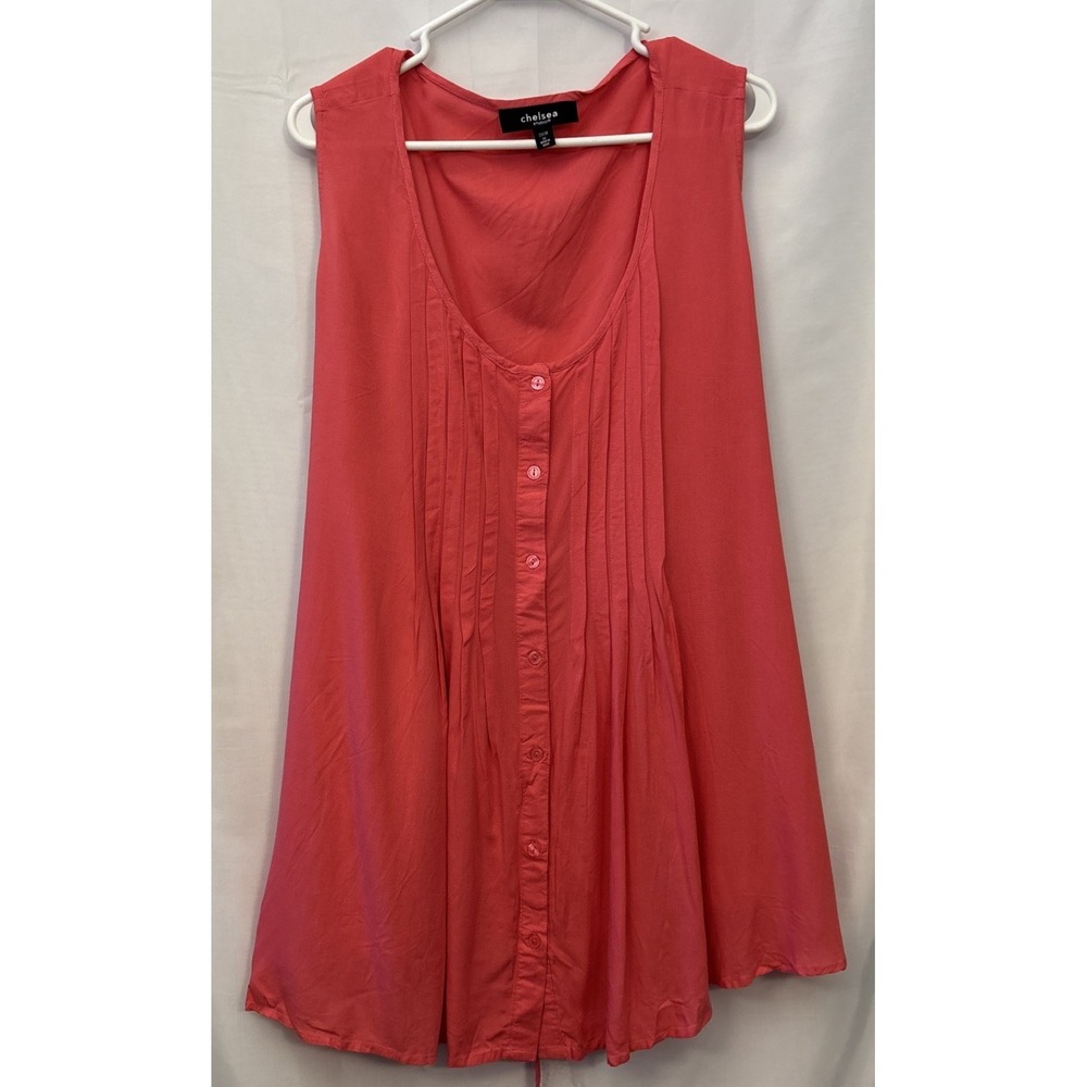 Women's Coral Sleeveless Pleated Button Front Tie Back Blouse Size 22-24 1X